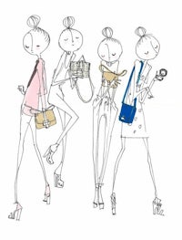 a sketch of a group of women holding purses