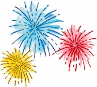 three colorful fireworks on a white background